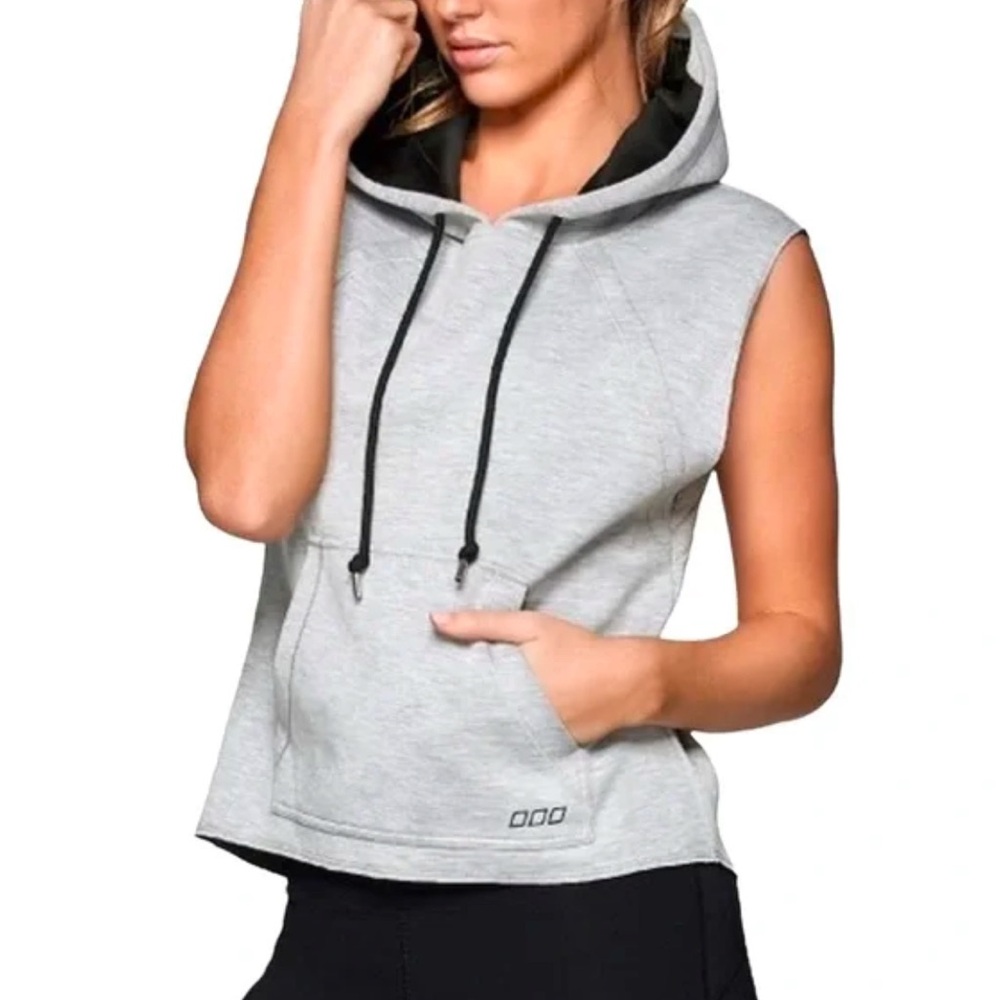 Lorna Jane Light Gray Sleeveless Hoodie